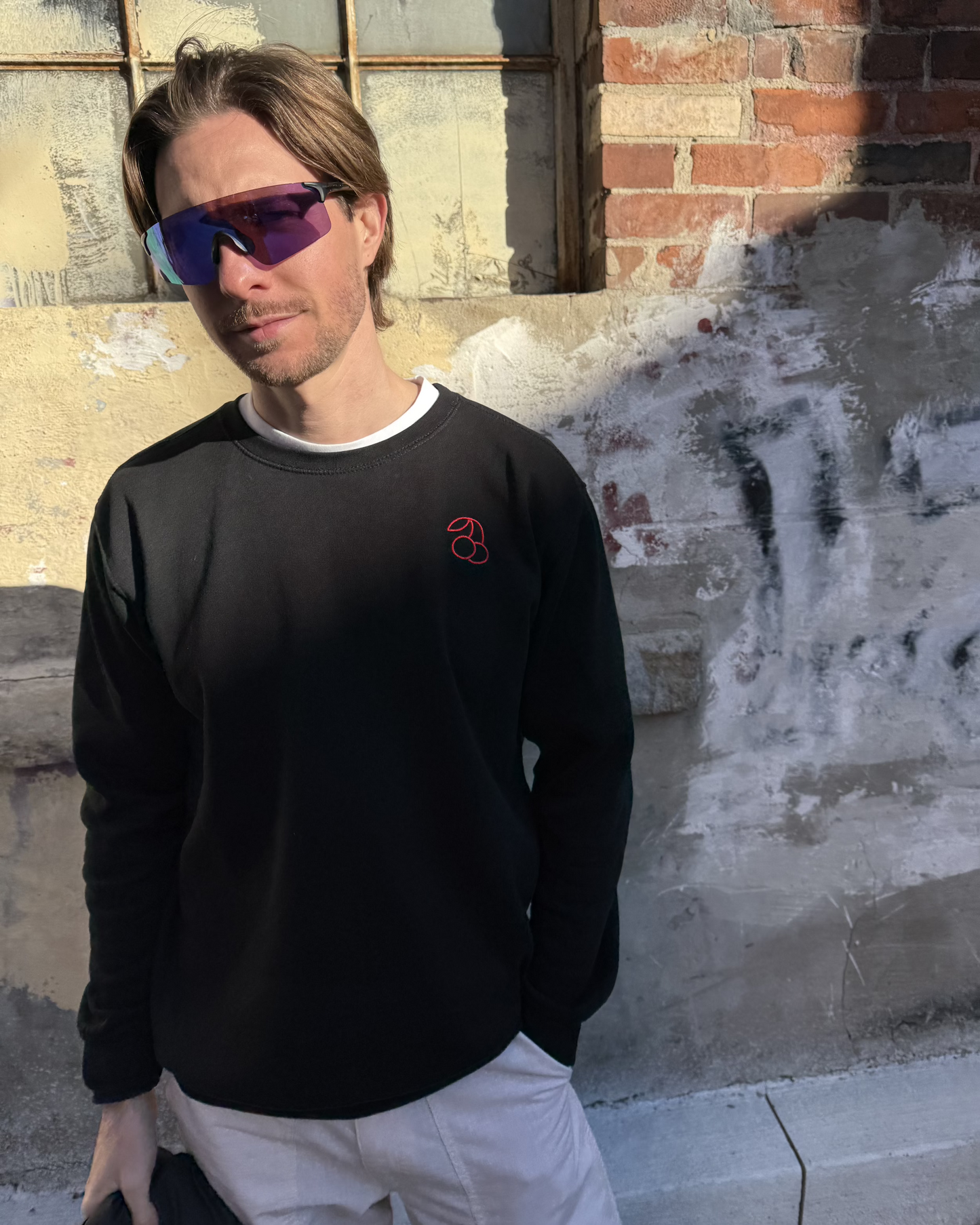 Cherry Crew-neck Sweater in Black