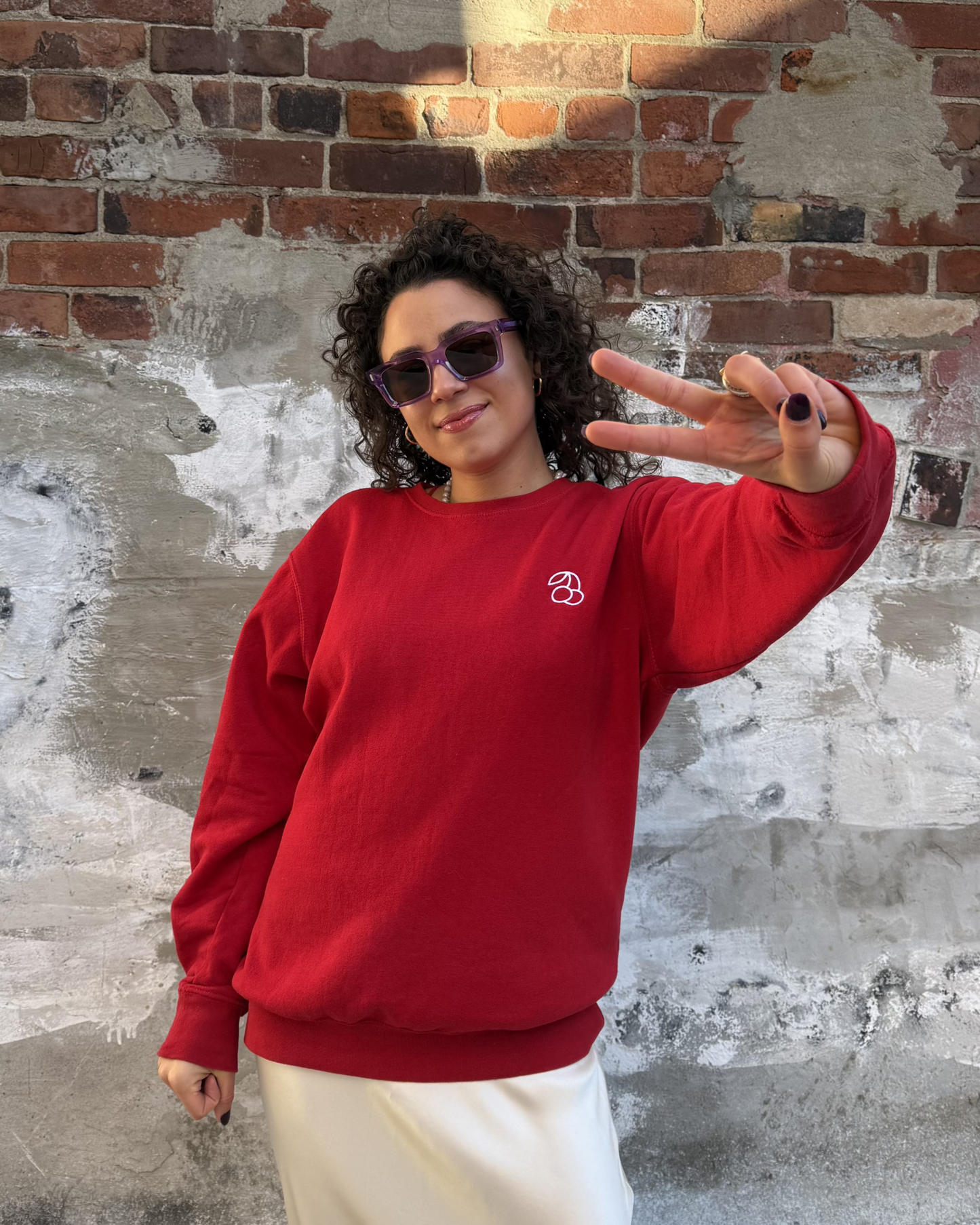 Cherry Crew-neck Sweater in Red
