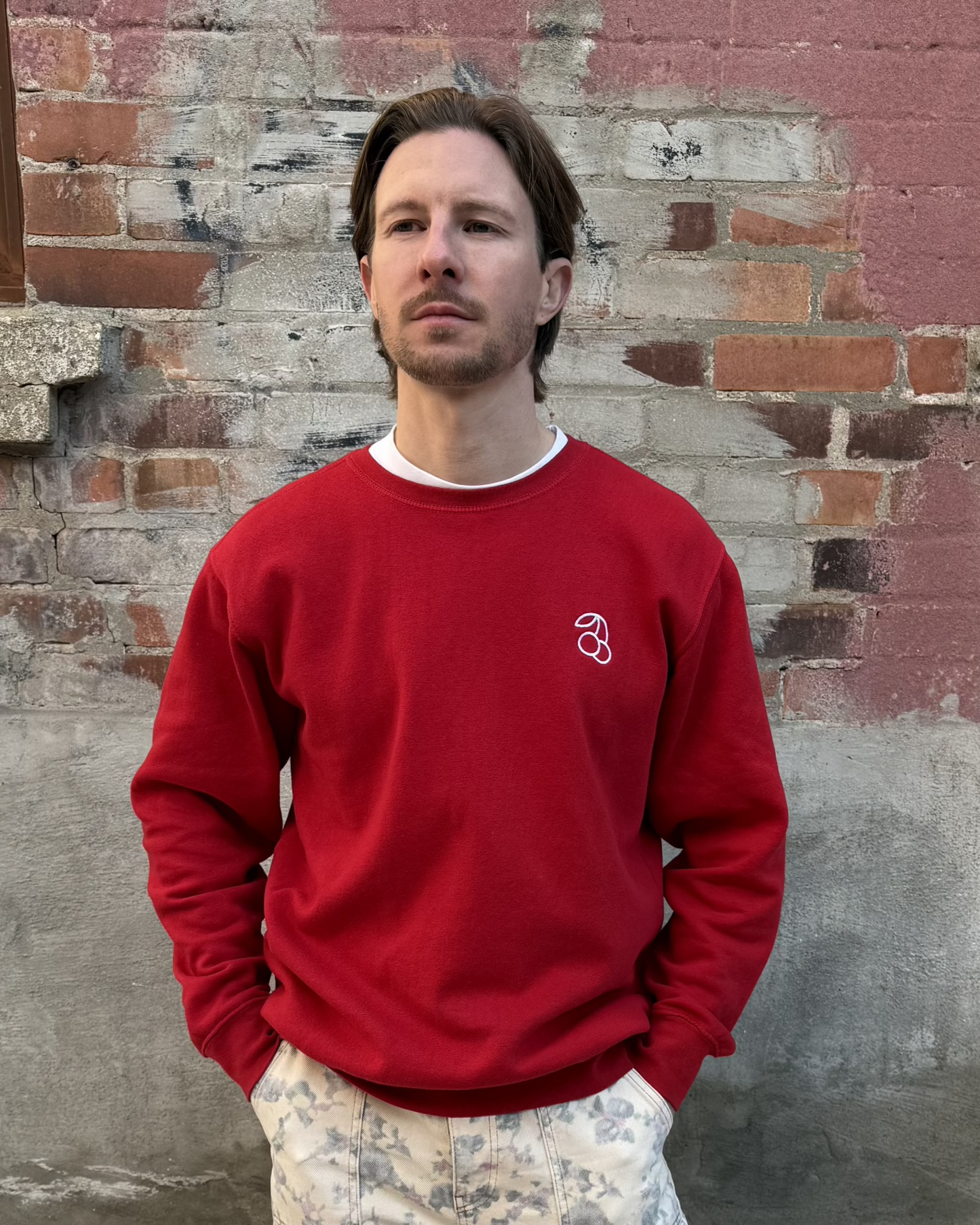 Cherry Crew-neck Sweater in Red